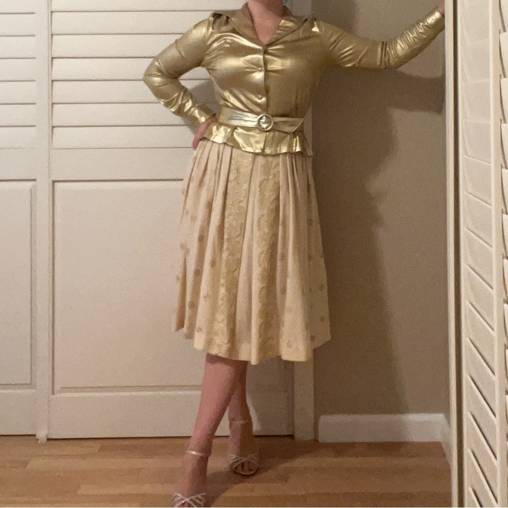Real Vintage 1950s Gold Lame Two Piece Outfit - Authentic Pinup “Gotham Original